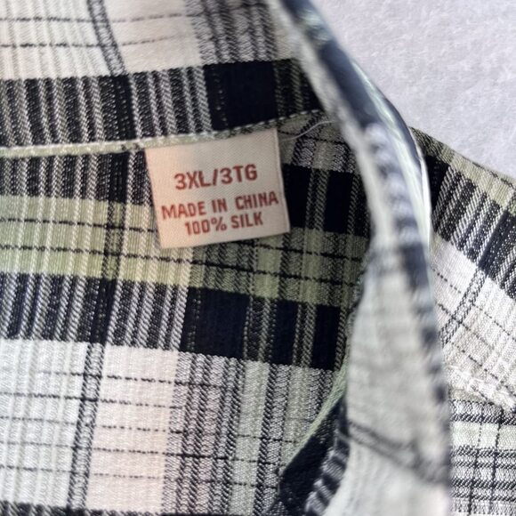 Tommy Bahama short sleeve button up silk green black plaid mens 3XL shirt - Picture 4 of 9